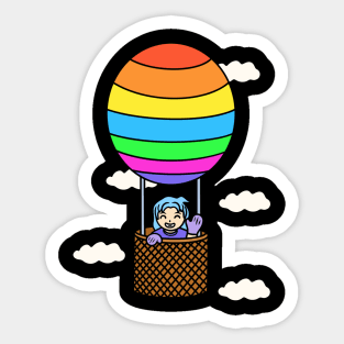 Cute girl ride hot air balloon Sticker